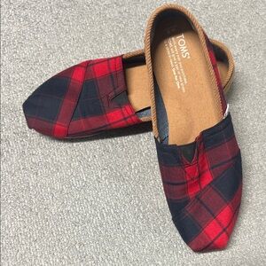 TOMS Men's Plaid Loafers in Red and Black